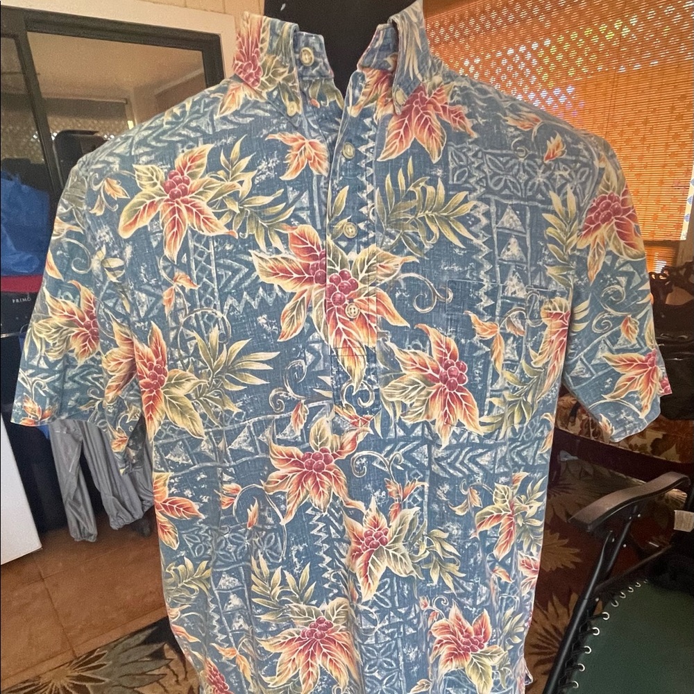 PreOwned Reyn Spooner 3/4 Button Green Floral Men's Medium